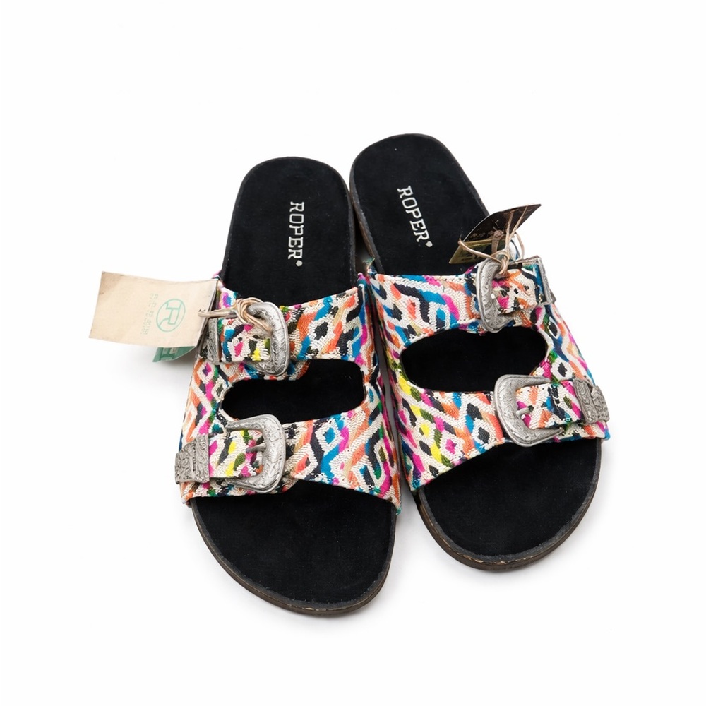 Roper Desiree Serape Cork Footbed W/ Double Buckles Sandals NWT Size 9